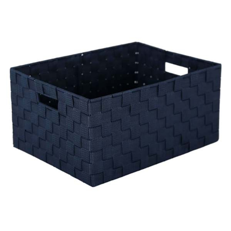 Frankin Navy Blue Woven Rectangle Storage Basket, Large