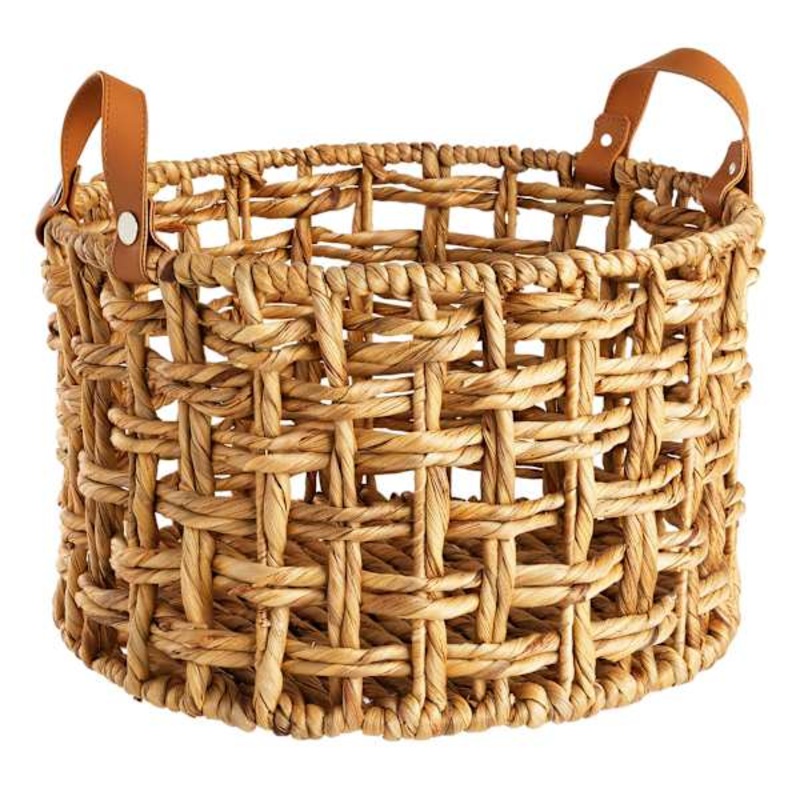 Honeybloom Round Weave Water Hyacinth Storage Basket, Small