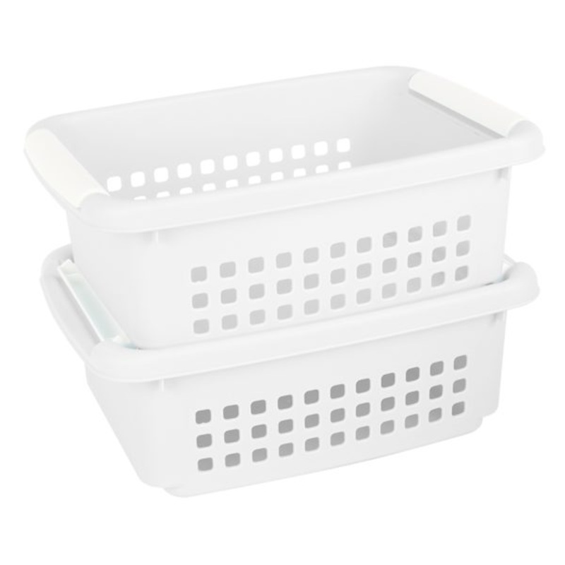 2-Pack White Stacked Nest Storage Basket, Small
