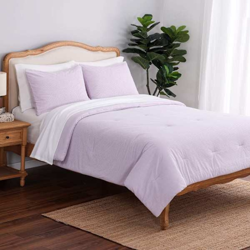 3-Piece Purple Plush Grid Comforter Set, Full/Queen