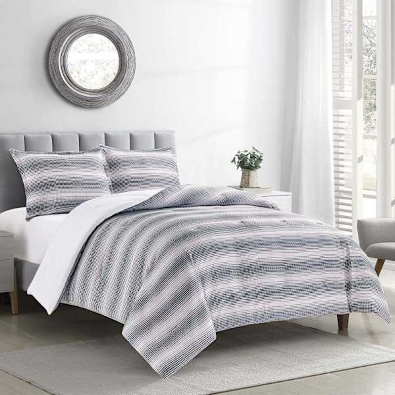 3-Piece Taylor White Waffle Design Comforter Set, Queen
