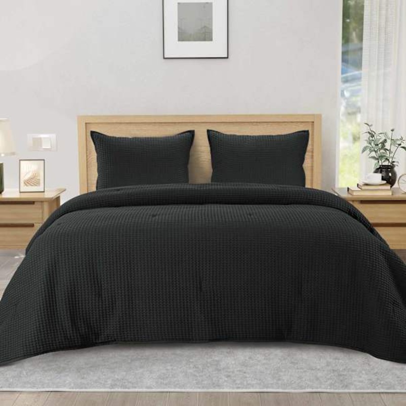 Crosby St. 3-Piece Black Waffle Quilt Set, King