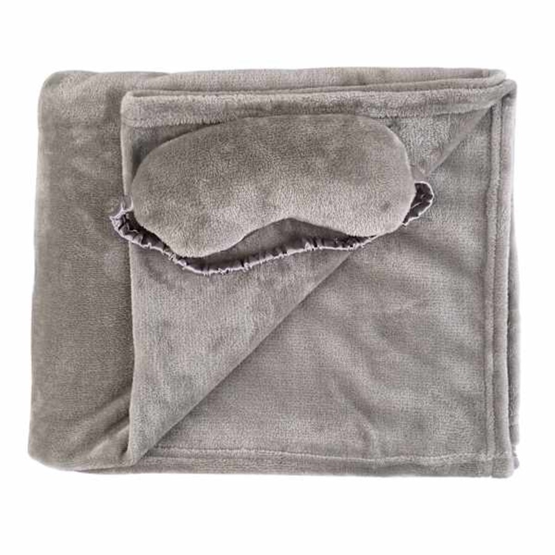 Dark Grey Micro Plush Throw Blanket & Eye Mask Sleeper Set, 50×60
