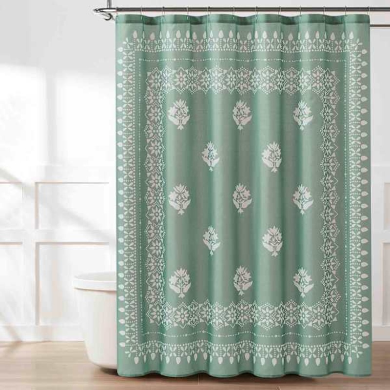 Green Floral Bandana Print Single Shower Curtain, 72″