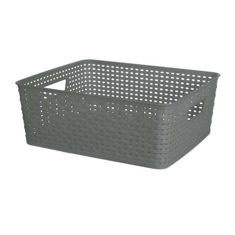 Grey Rectangle Crossover Weave Storage Basket, Medium