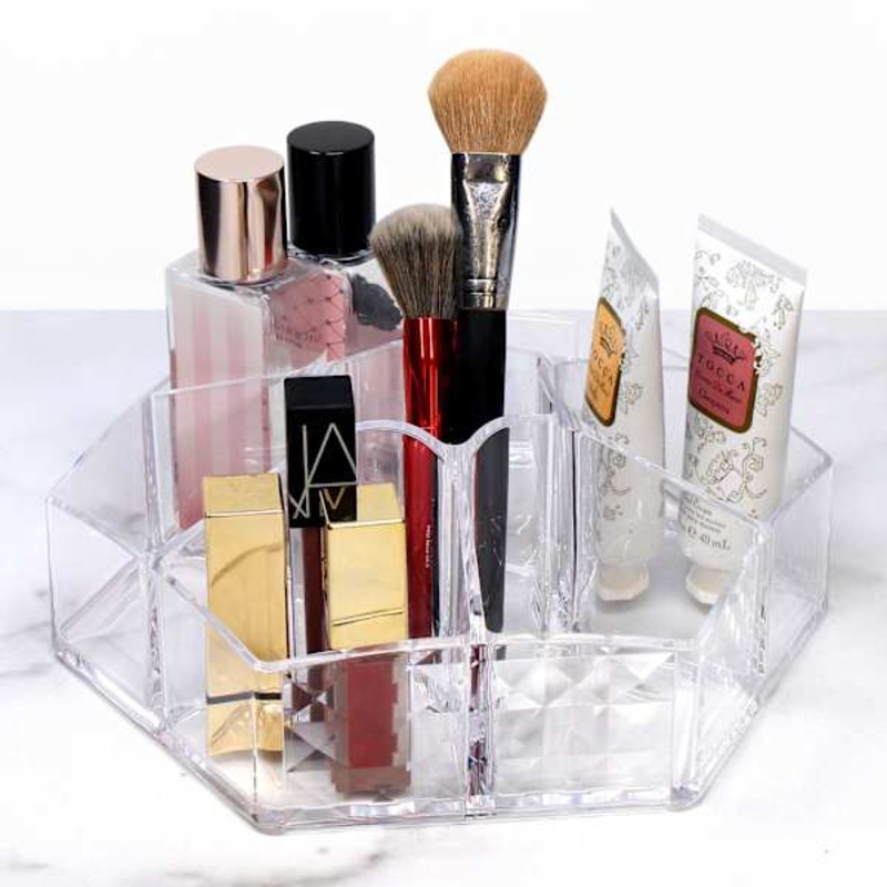 Mini Clear Octagon Diamond Cosmetic Organizer, 9×7.9