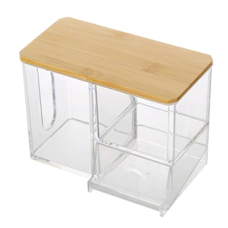 3-Section Clear Cosmetic Organizer with Bamboo Lid