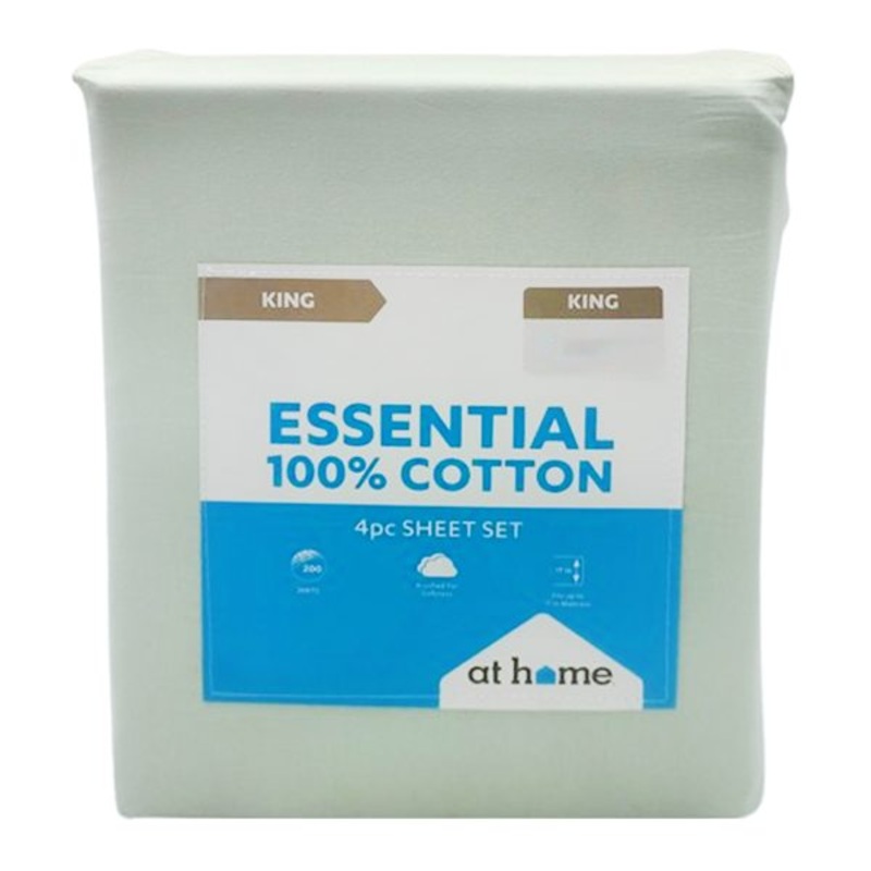 4-Piece Aqua 200 Thread Count Brushed Cotton Sheet Set, King