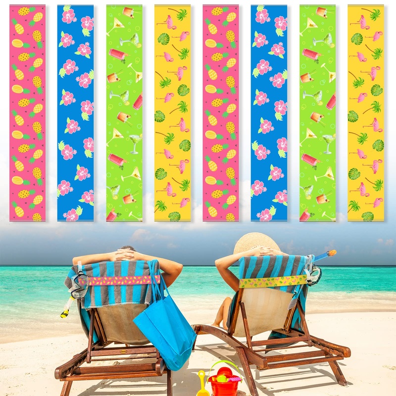 8 Pack Towel Bands for Beach Chairs Cruise Towel Clips for Lounge Beach Pool Chairs Towel Strap Holder Elastic Windproof Beach Accessories for Summer (Lovely Style 11.81 x 1.97 Inch) Lovely Style 11.81 x 1.97 Inch