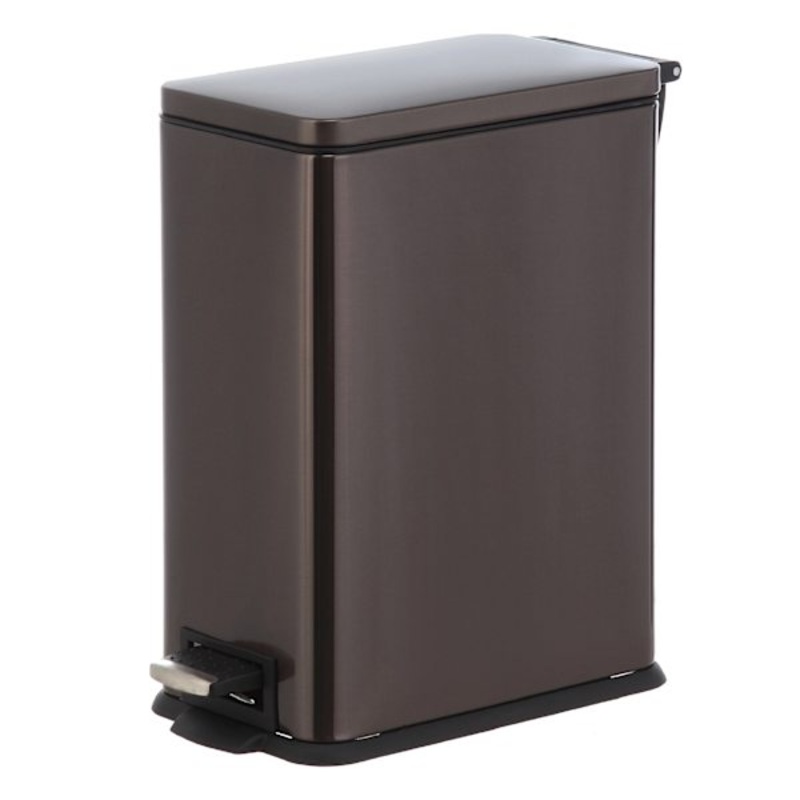 Slim Rectangle Black Stainless Steel Pedal Trash Can, 9.7l