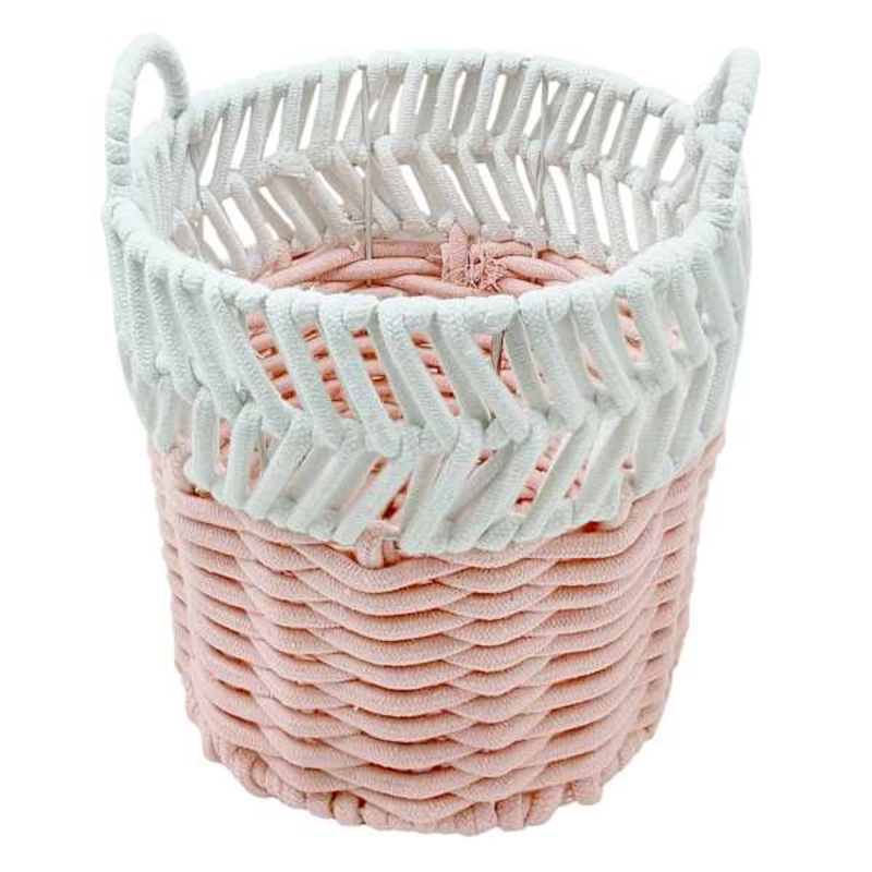 Tiny Dreamers 3-Piece Round Pink & White Rope Storage Basket, Large