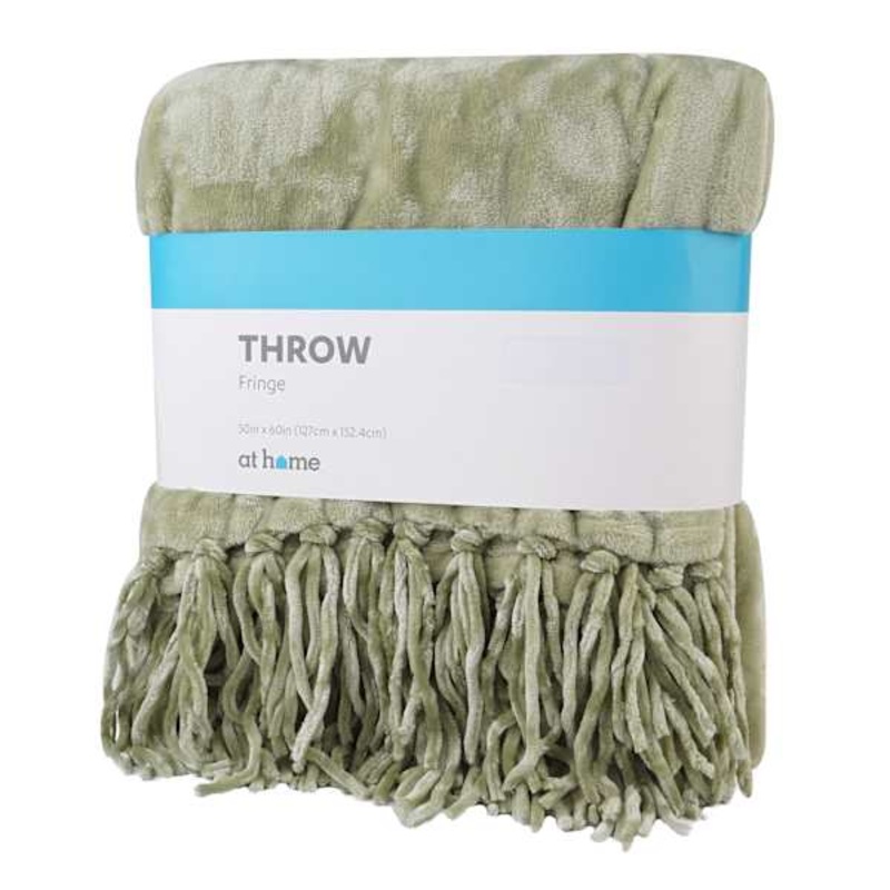 Light Green Fringe Throw Blanket, 50×60