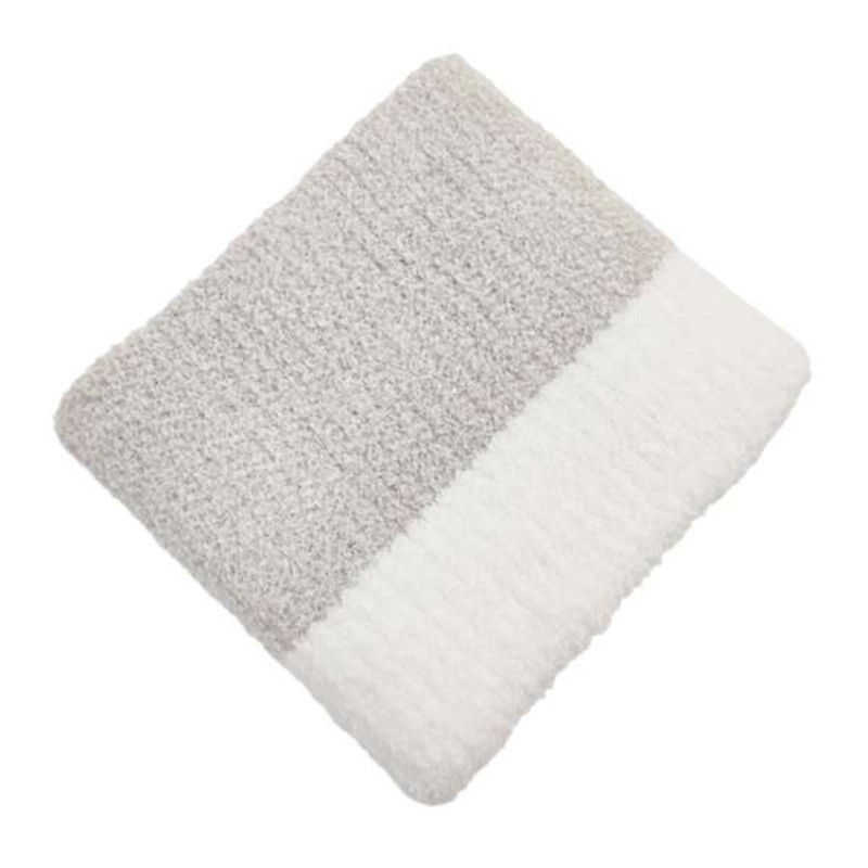 Neutral Color Block Fuzzy Yarn Knit Throw Blanket, 50×60