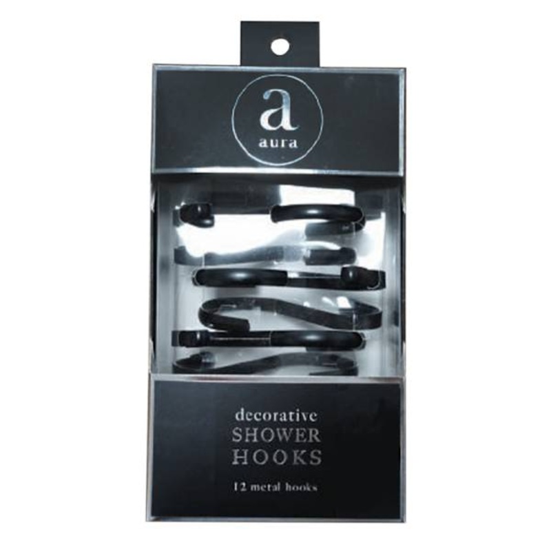 12-Piece Black S-Shaped Shower Curtain Hooks