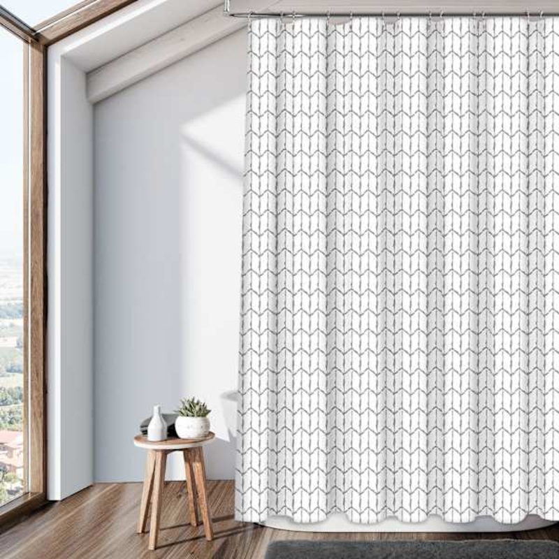 13-Piece Zach Grey Print Shower Curtain Set, 72″