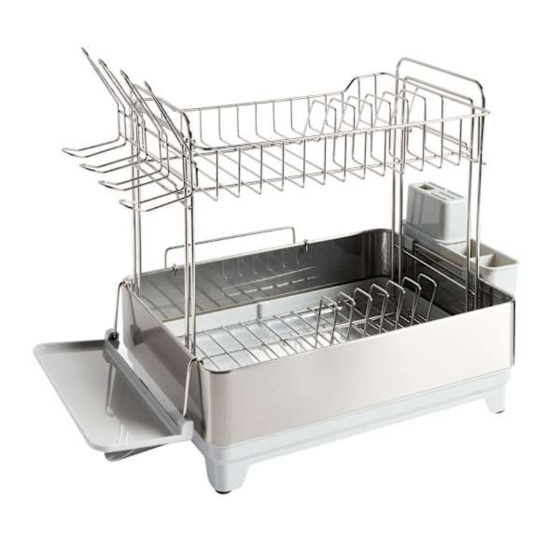 2-Tier Metal Dish Rack, Grey