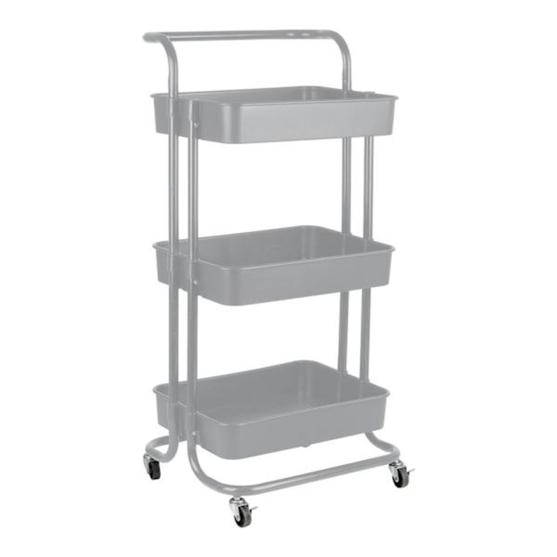 3-Tier Rolling Storage Cart, Light Grey