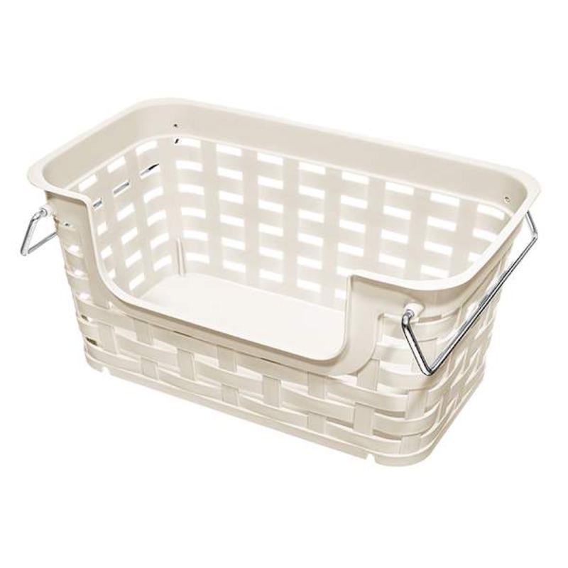 Small Stacking Storage Basket with Metal Handle, Ivory