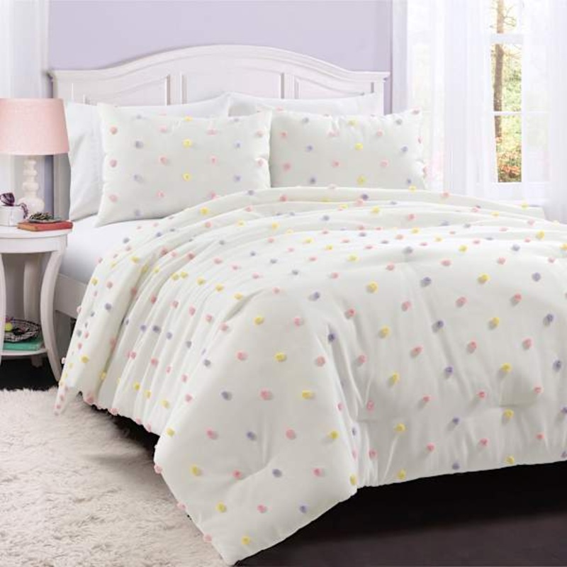 Tiny Dreamers 2-Piece White Tufted Dot Comforter Set, Full