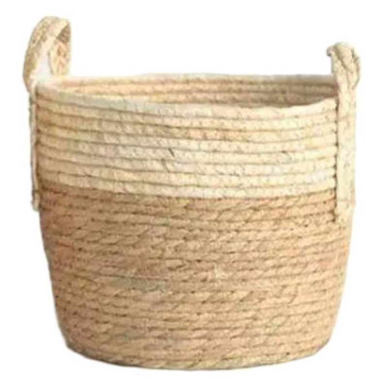 Two-Tone Round Water Hyacinth Storage Basket, Small