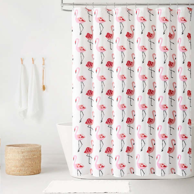 13-Piece Flamingos Pink Shower Curtain Set, 72″