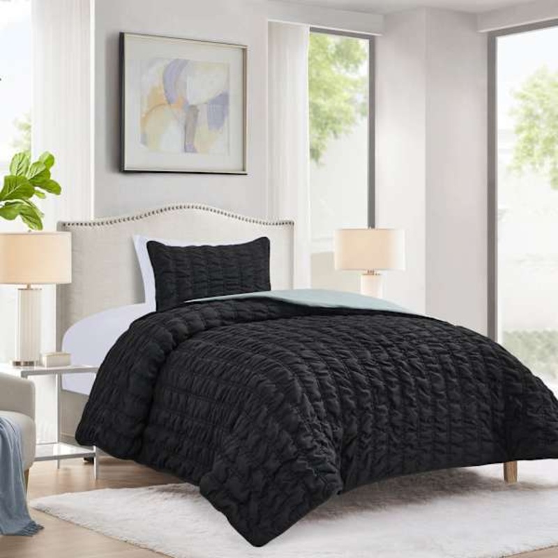2-Piece Black Channel Microfiber Quilt Set, Twin/Twin XL
