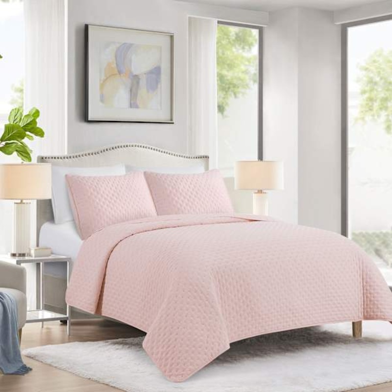 Tiny Dreamers 3-Piece Pink Washed Pinsonic Quilt Set, Full/Queen