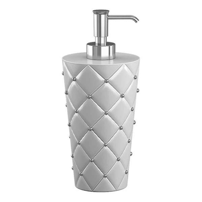 White Quilted Stud Soap Dispenser, 8″