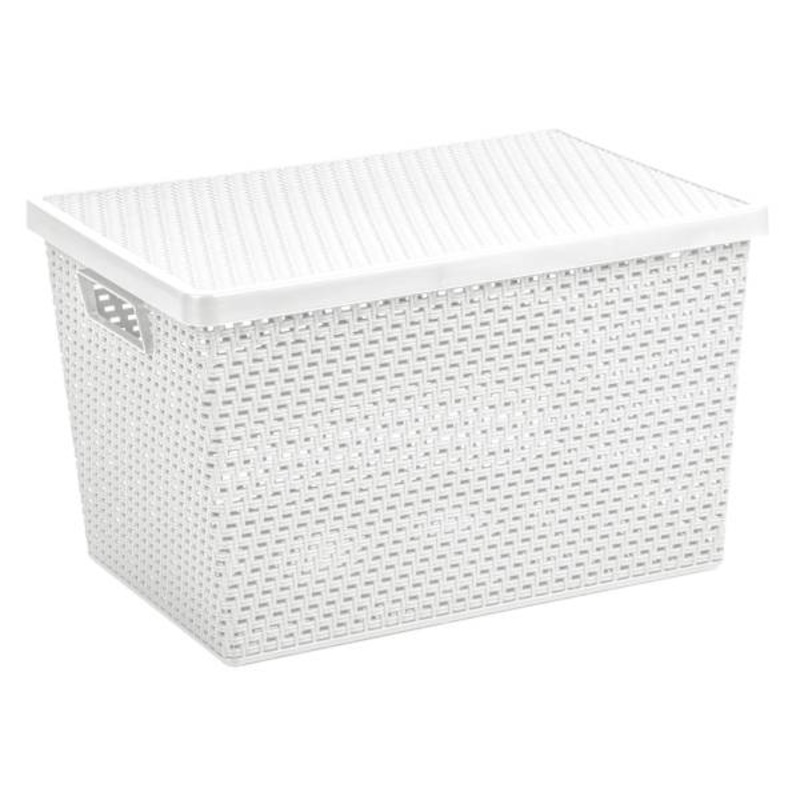White Woven Storage Basket with Lid, 20l