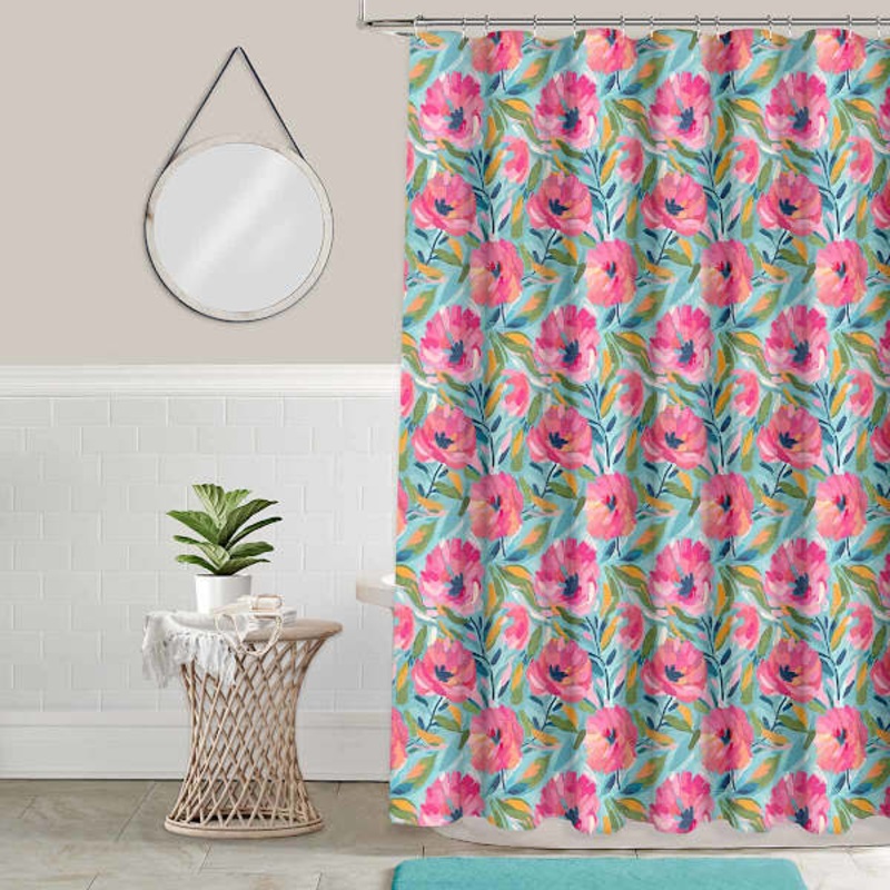 13-Piece Pink Painted Blooms Shower Curtain Set, 70×72