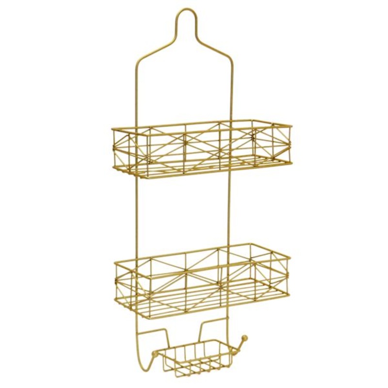 2-Tier Keira Glazed Gold Wire Shower Caddy with Soap Dish