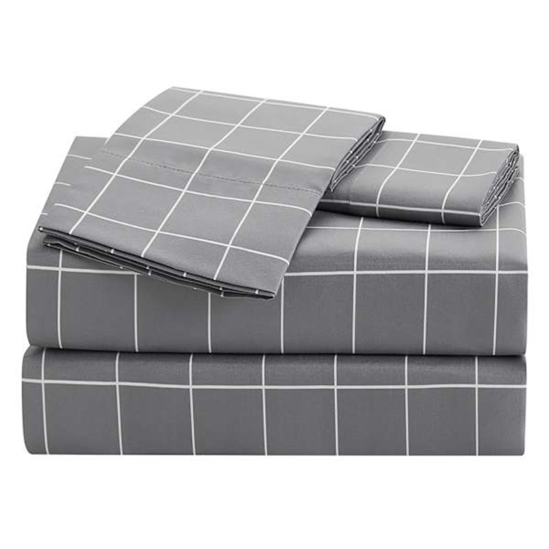 3-Piece Grid Print Cooling Microfiber Sheet Set, Twin/Twin XL