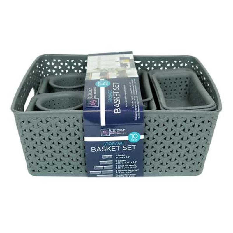 10-Piece Y-Weave Storage Basket Set, Black Pearl