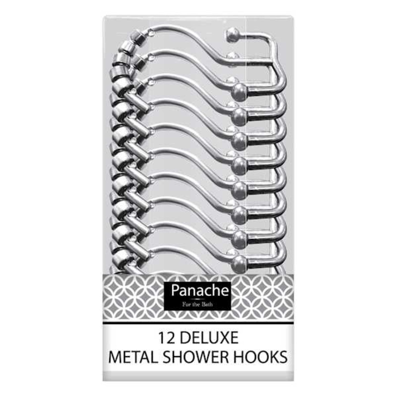 12-Pack Chrome Double Roller Shower Hooks