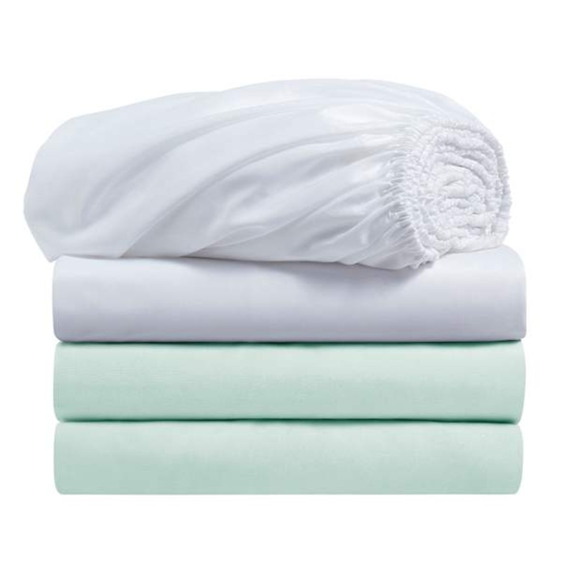 4-Pack Bright White & Aqua Microfiber Fitted Sheet Pack, Twin/Twin XL