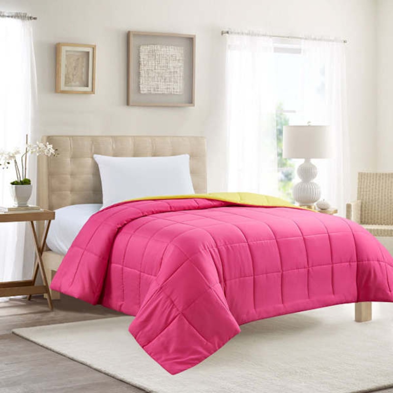 Pink & Yellow Reversible Brushed Microfiber Comforter, Twin/Twin XL