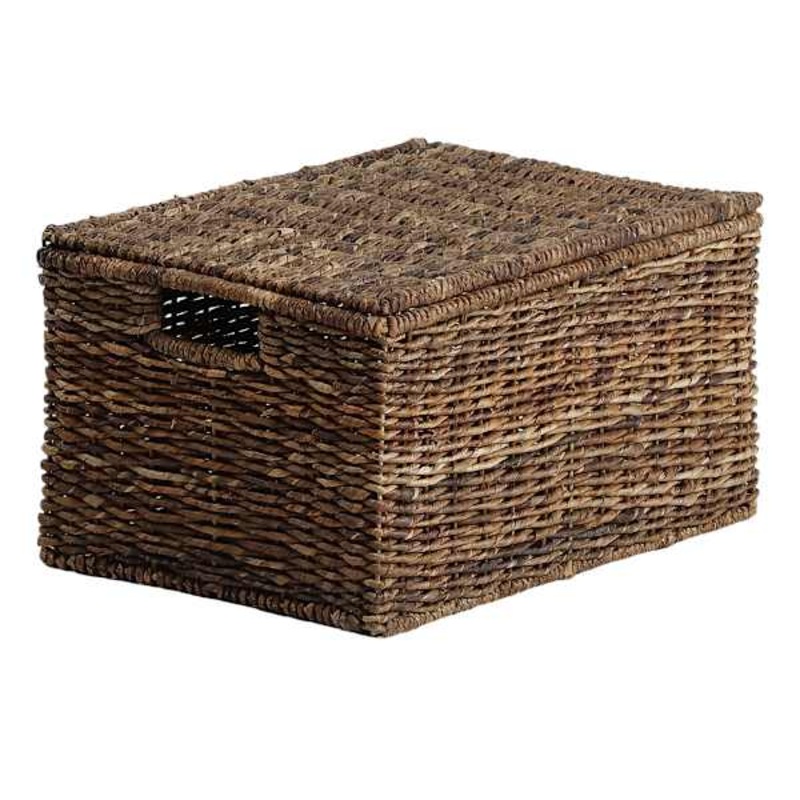 Woven Abaca Storage Basket with Lid, Large