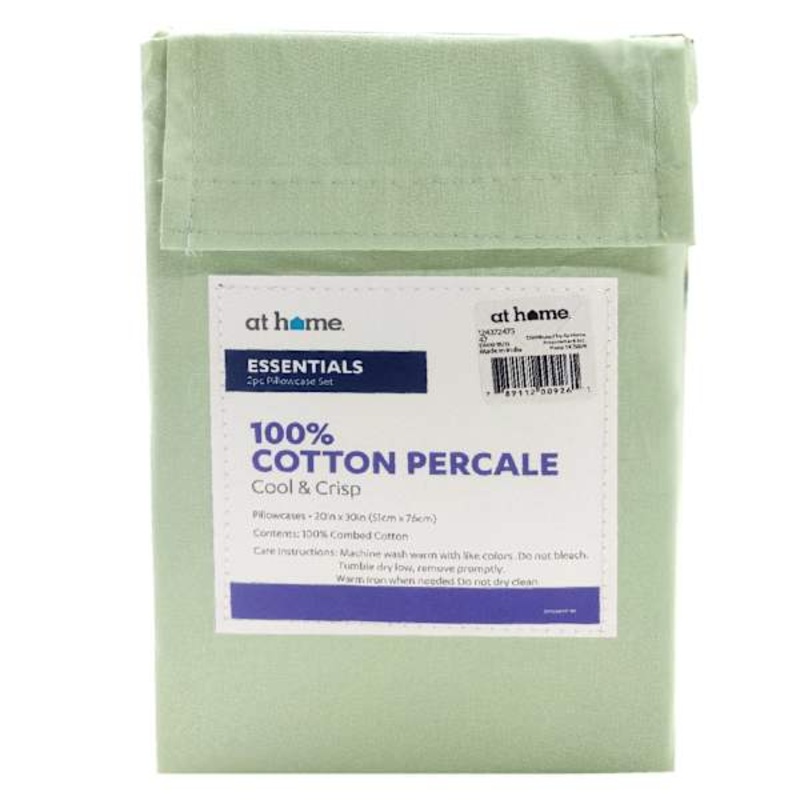 2-Piece Green 200 Thread Count Essentials Pillowcase Set, Standard
