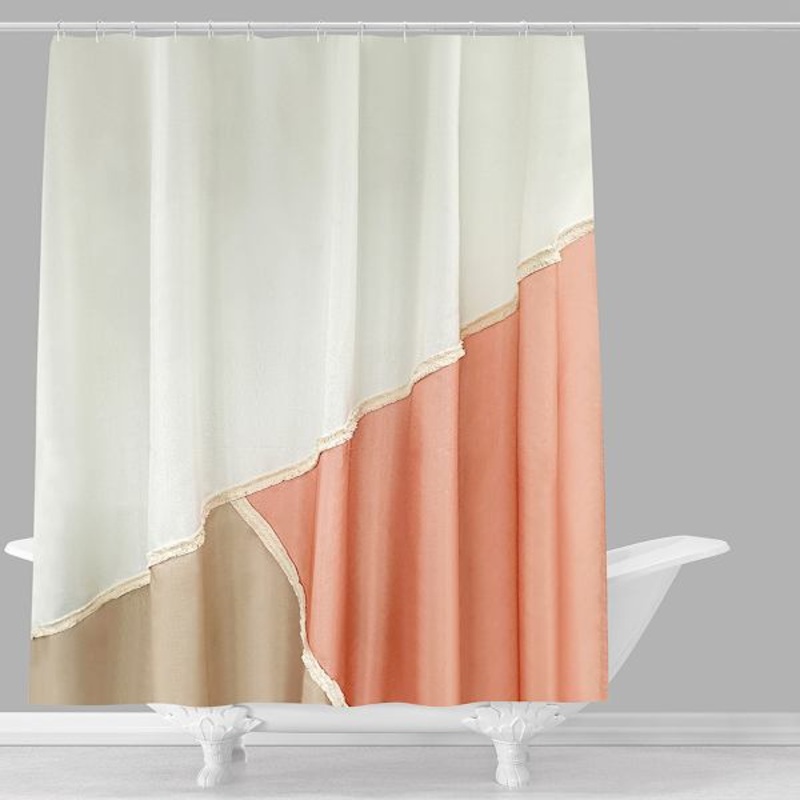 Serene Escape Colorblock Fringe Shower Curtain