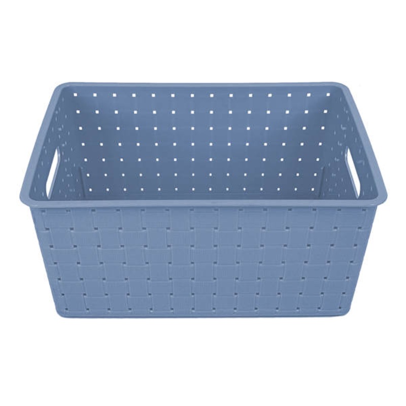 Tiny Dreamers Strap Design Weave Storage Basket, Cerulean
