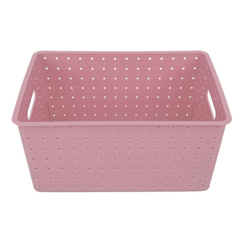 Tiny Dreamers Strap Design Weave Storage Basket, Strawberry Cream