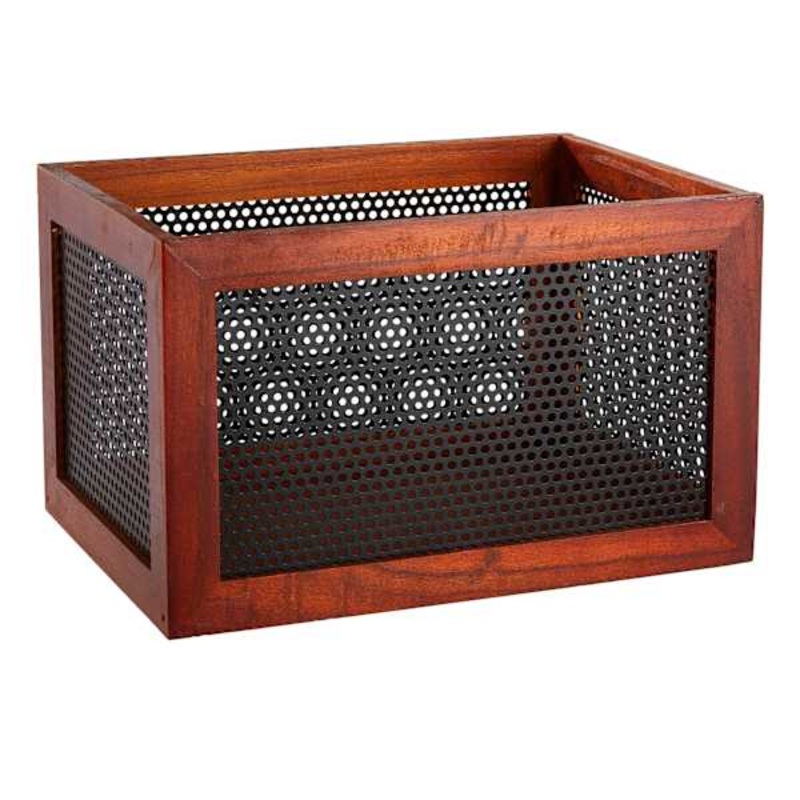 Wood & Metal Rectangle Storage Basket, Large