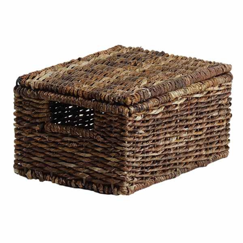 Woven Abaca Storage Basket with Lid, Small