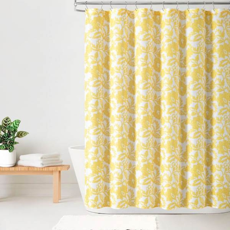 13-Piece Yellow Emma Jacobean Shower Curtain Set, 72″