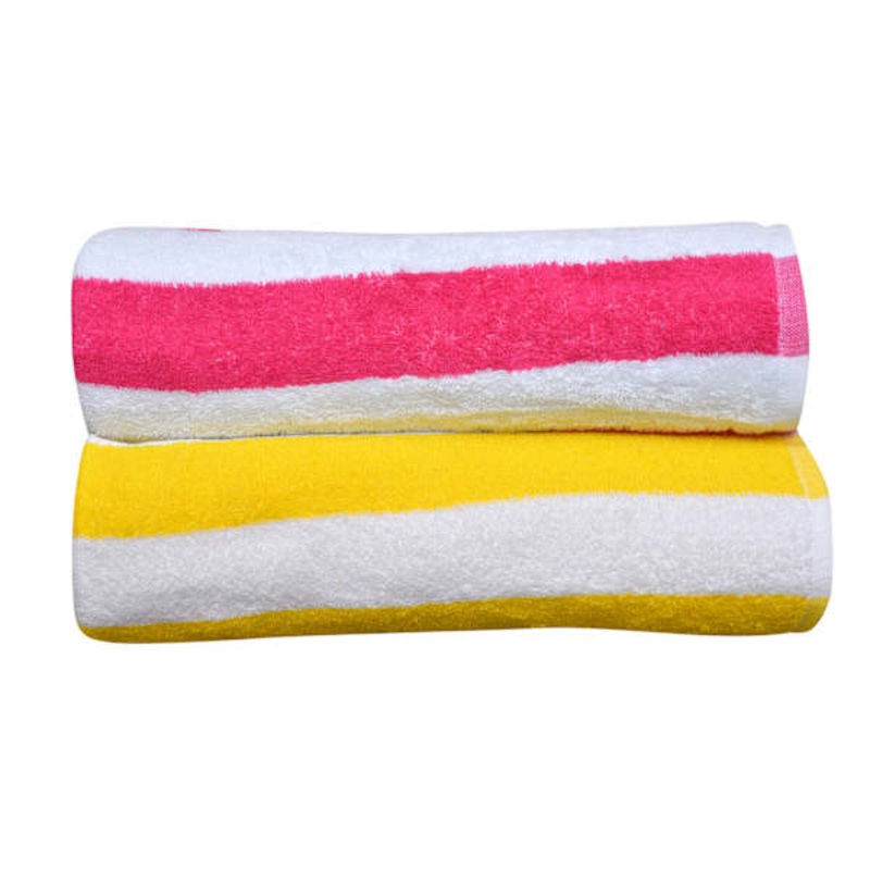 2-Pack Cabana Yellow & Pink Stripe Beach Towel, 28×58