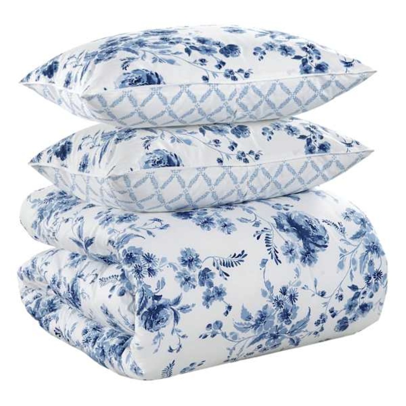 3-Piece Floral Printed Cotton Percale Comforter Set, Full/Queen