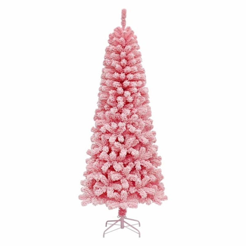 (A40) Pre-Lit Flocked Pink Christmas Tree, 6.5′
