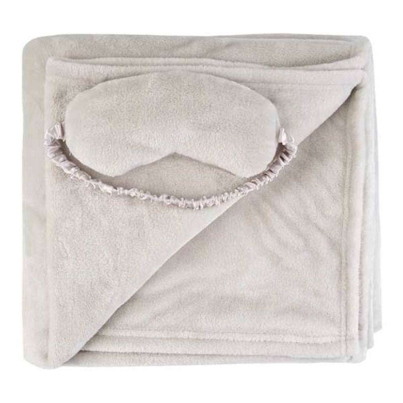 Light Grey Micro Plush Throw Blanket & Eye Mask Sleeper Set, 50×60