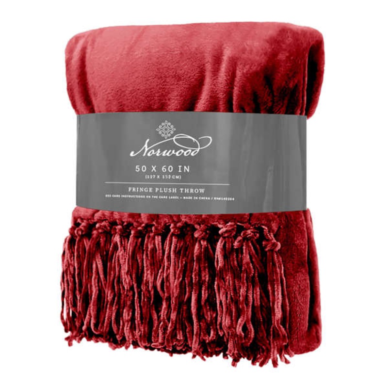 Red Fringe Plush Throw Blanket, 50×60