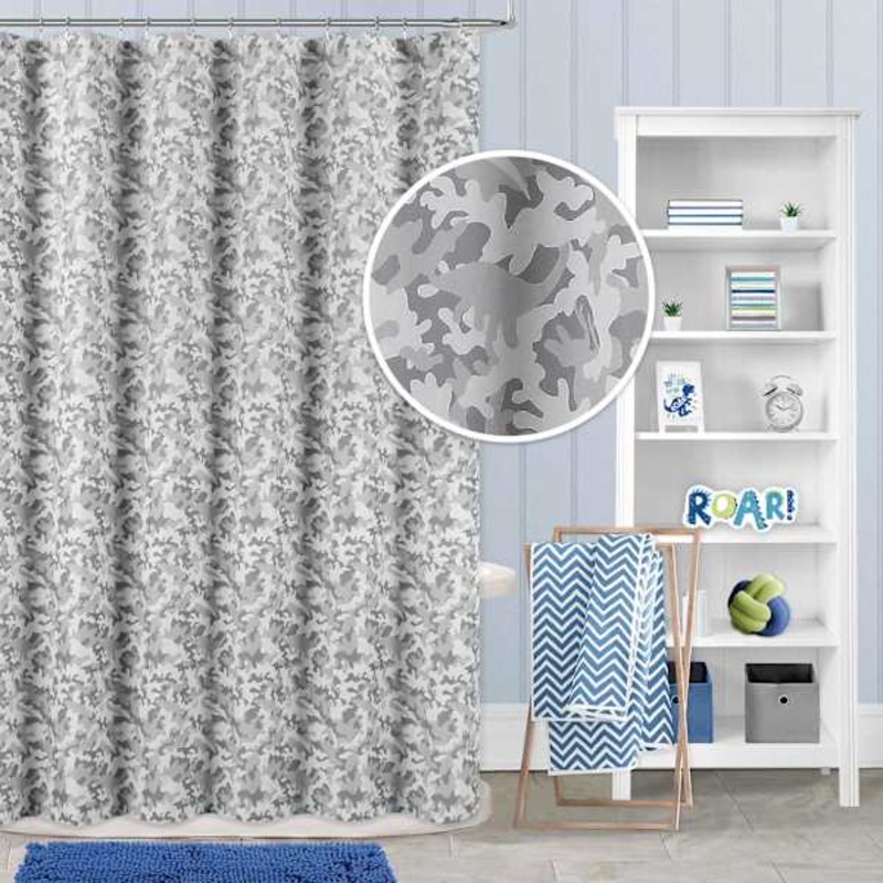 Tiny Dreamers Grey Dino Camo Printed Shower Curtain, 72″